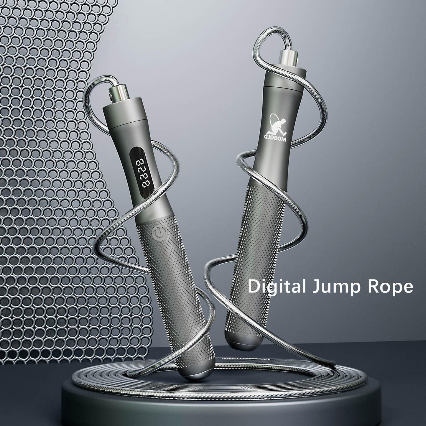 MOGOLD Jump Rope With Counter, Gray Aluminum Alloy Handle with PVC Cable