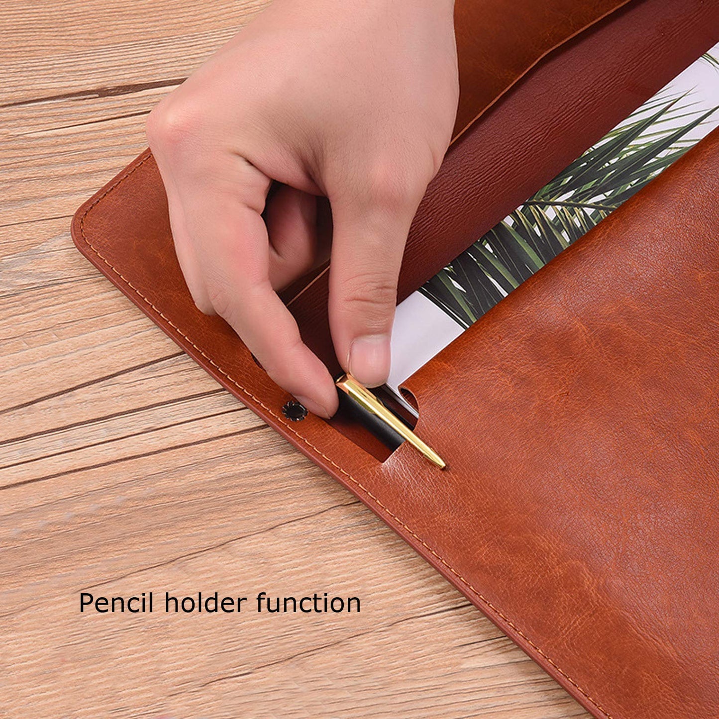 Enyuwlcm PU Leather A4 File Folder Document Holder Envelope Folder Case with Snap Closure for Receipt Contract Black&Brown