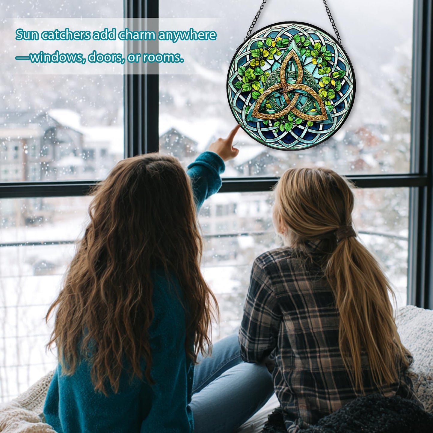 Celtic Knot Stained Glass Window Hanging, Suncatcher Diamond Glass Panel Hangings, Sun Catchers Indoor Windows Wall Art Decoration, Christmas Decor for Home Office Garden Green 7.87 inches