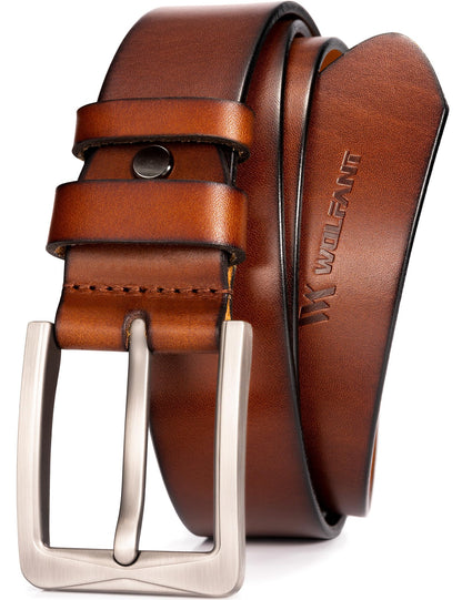 WOLFANT 1.5" Full Grain Leather Belt for Men in Gift Box,100% Italian Real Solid Leather