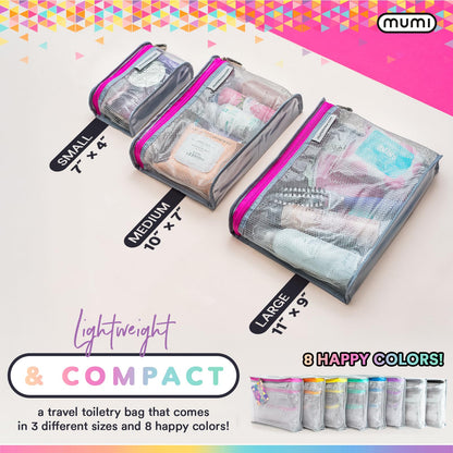 MUMI Travel Toiletry Bag Set of 3 – Clear TSA Approved Toiletry Bags for Women – Reusable Water-Resistant Makeup Organizer Pouches for Skincare, Cosmetics, Travel Accessories, Airport Packing - Aqua