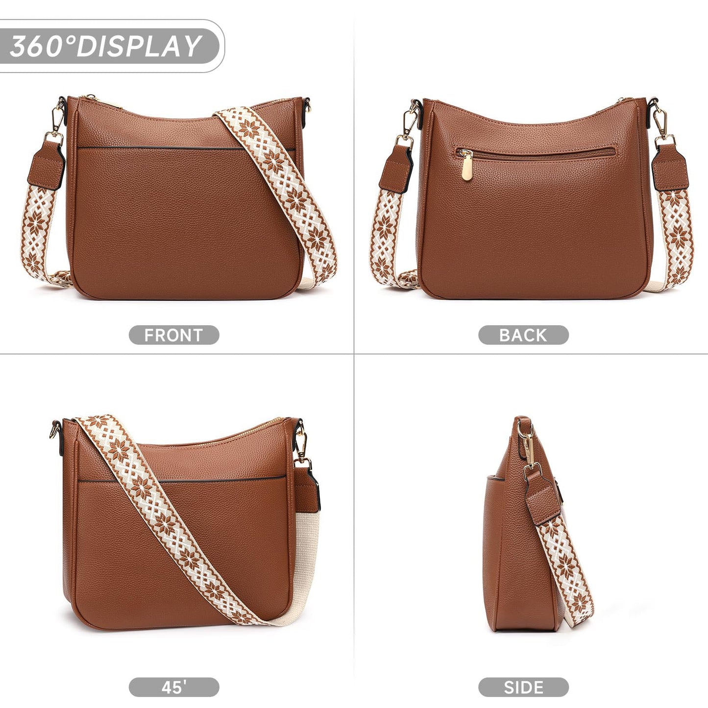 FALAN MULE Leather Crossbody Bags for Women Trendy Hobo Purses Shoulder Handbags (A-Brown)