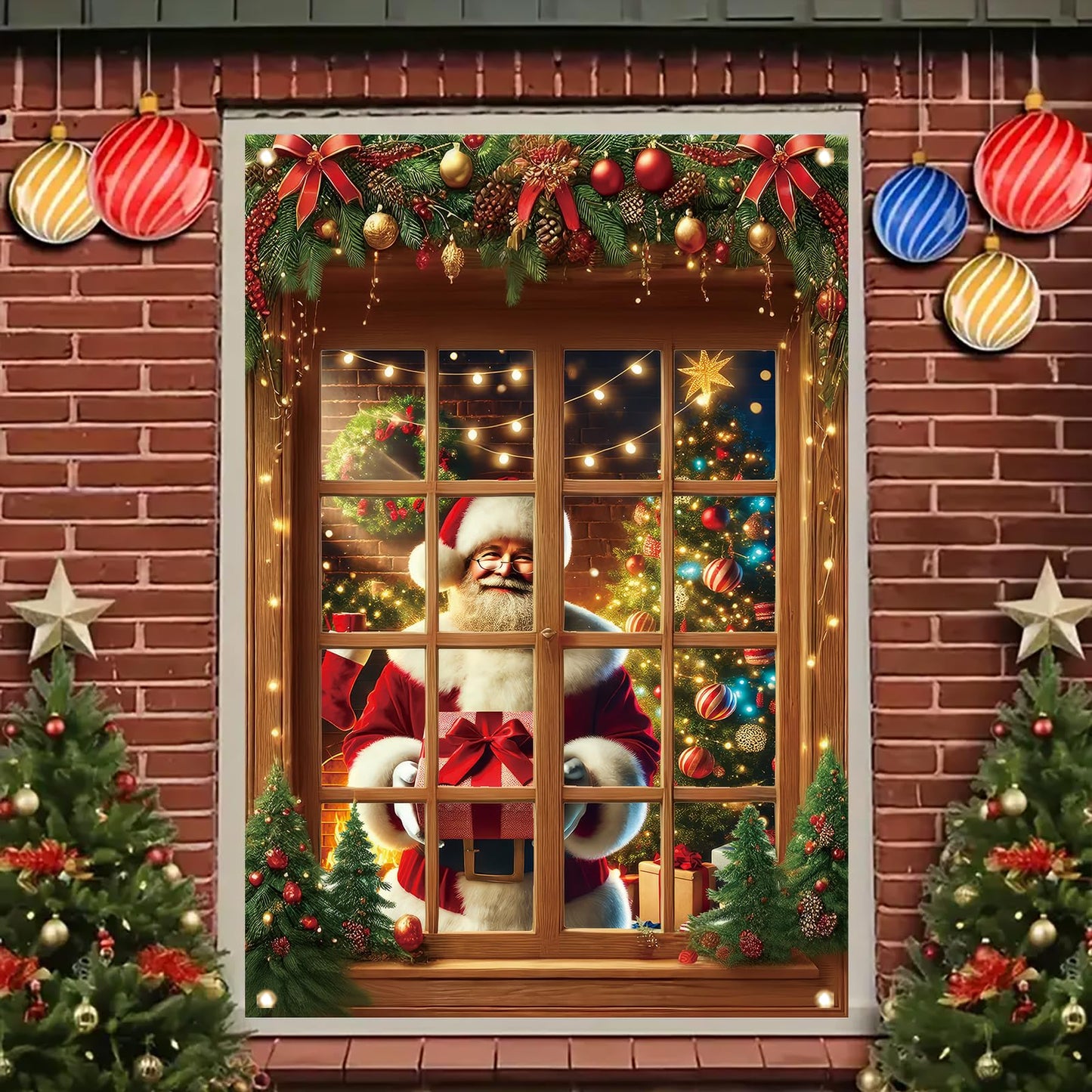 Saoplasa Christmas Santa Window Cover 47x31 Inch Holiday Window Decoration Poster Removable Cling Xmas Santa Claus Mural for Indoor Outdoor Glass Door Living Room Kids Bedroom Christmas Sticker