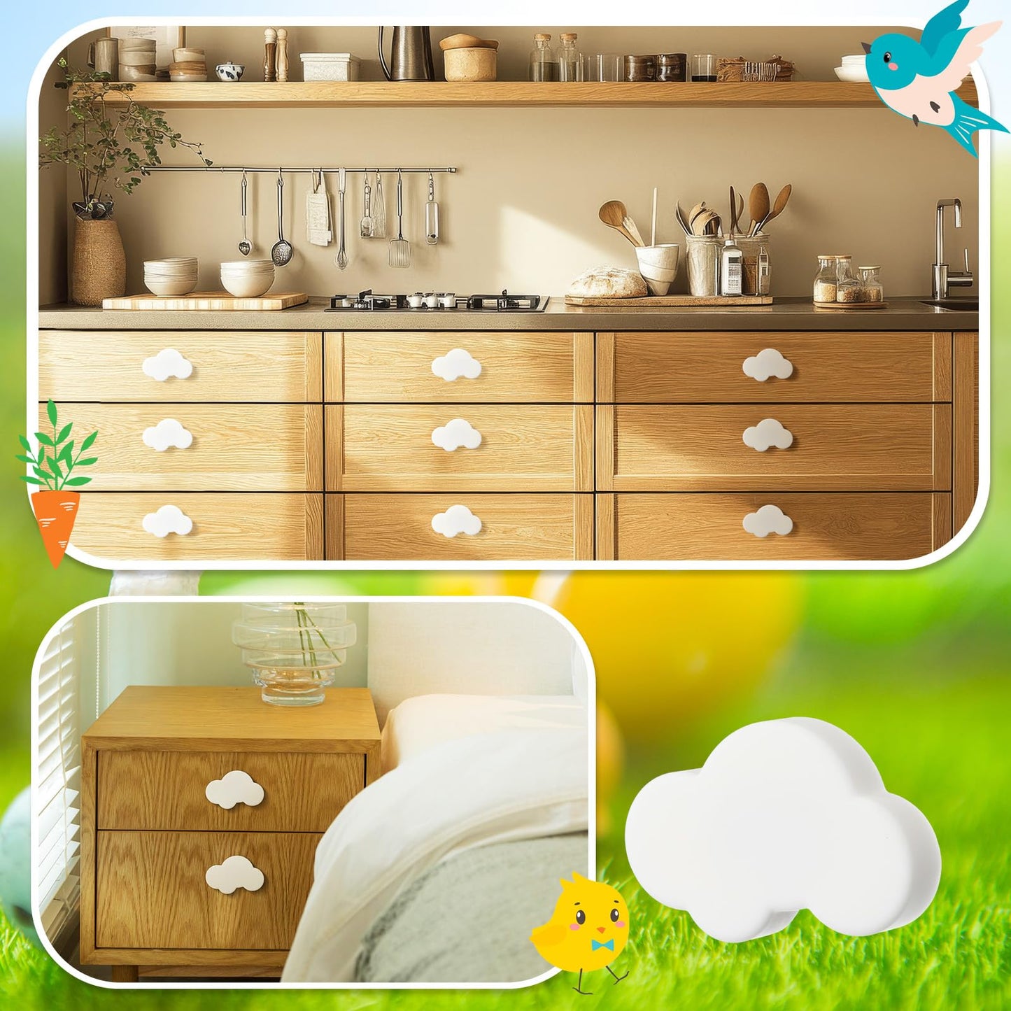 Moxweyeni 12 Pieces Cloud Shape Cabinet Knobs Cartoon Shape Silicone Knobs Cute Drawer Handle Pulls for Cabinets Drawers Doors Wardrobe Closets Dresser - White
