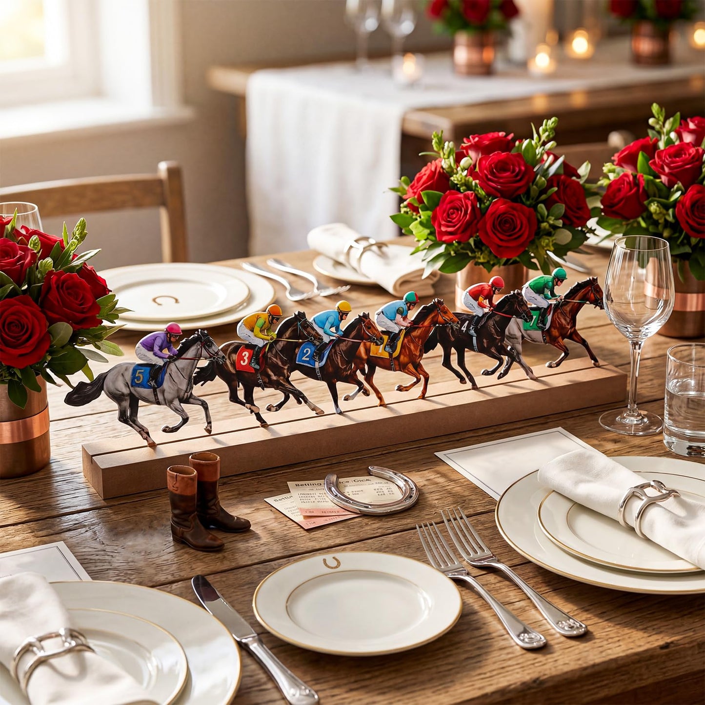 Yaocom Derby Party Decorations Metal Horse Racing Tabletop Sign Derby Birthday Decorations Horse Racing Table Centerpieces for Tiered Tray Office Home Shelf Mantel Indoor