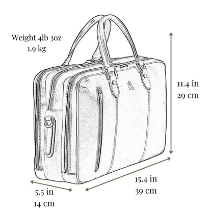 Time Resistance Leather Laptop Briefcase - Full Grain Leather Computer Bag for Men and Women (Brown)