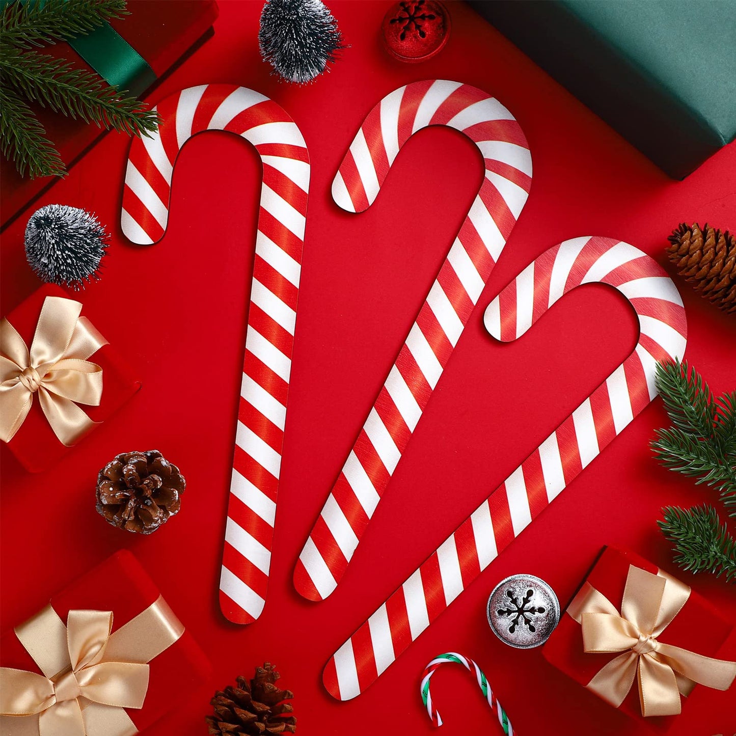 Large Size 4 Pcs 11.8 Inch Christmas Large Candy Canes for Tree Decorations Red and White Giant Candy Cane Props Bulk Xmas Hanging Ornaments Rustic Wood Flat for Party Supplies DIY Crafts Photoshoot