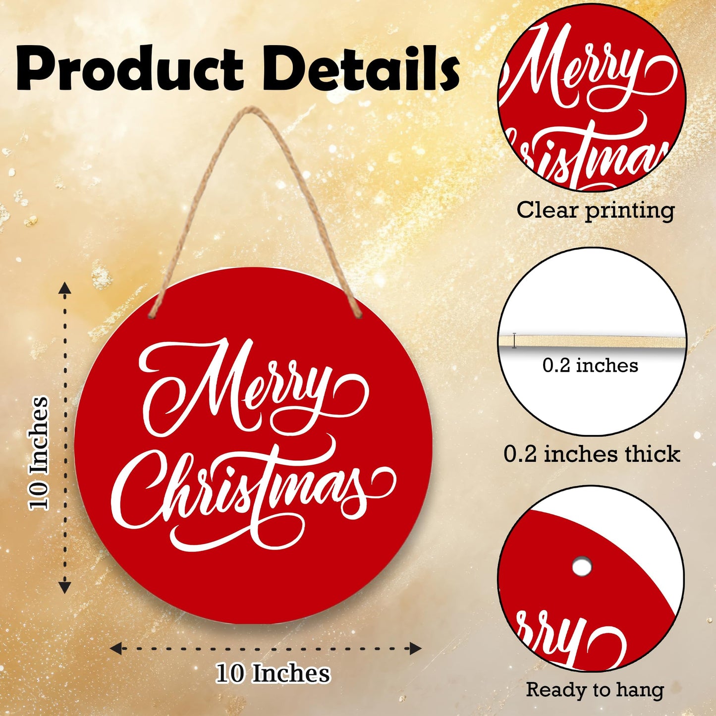 10" Red Merry Christmas Hanging Sign, Winter Holiday Wall Art Door Decor, Minimalism Xmas Wooden Decor, Rustic Farmhouse Home Office Christmas Party Favor And Accessories -A04