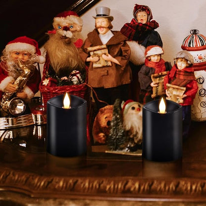 3x4 Flickering Flameless Candles Set of 2,Real Wax Pillar led Candles Flickering,with Timer,4 inch Flameless Candles with Remote,Battery Operated Candles,for Party Holiday Home Decor,Black