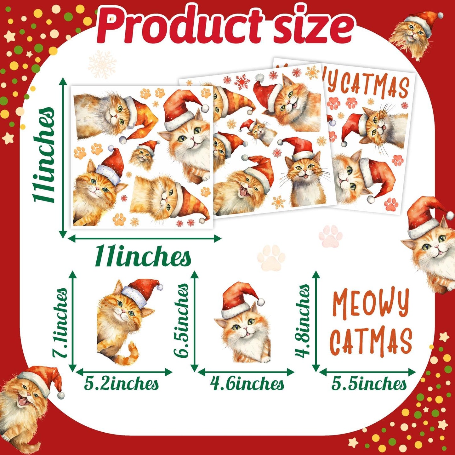 Christmas Window Clings Decoration Indoor Xmas Cat Stickers Double-Sided Merry Christmas Window Decals for Glass Windows Xmas Snowflake Decals for Winter Holiday Kids Bedroom Home Party Supplies
