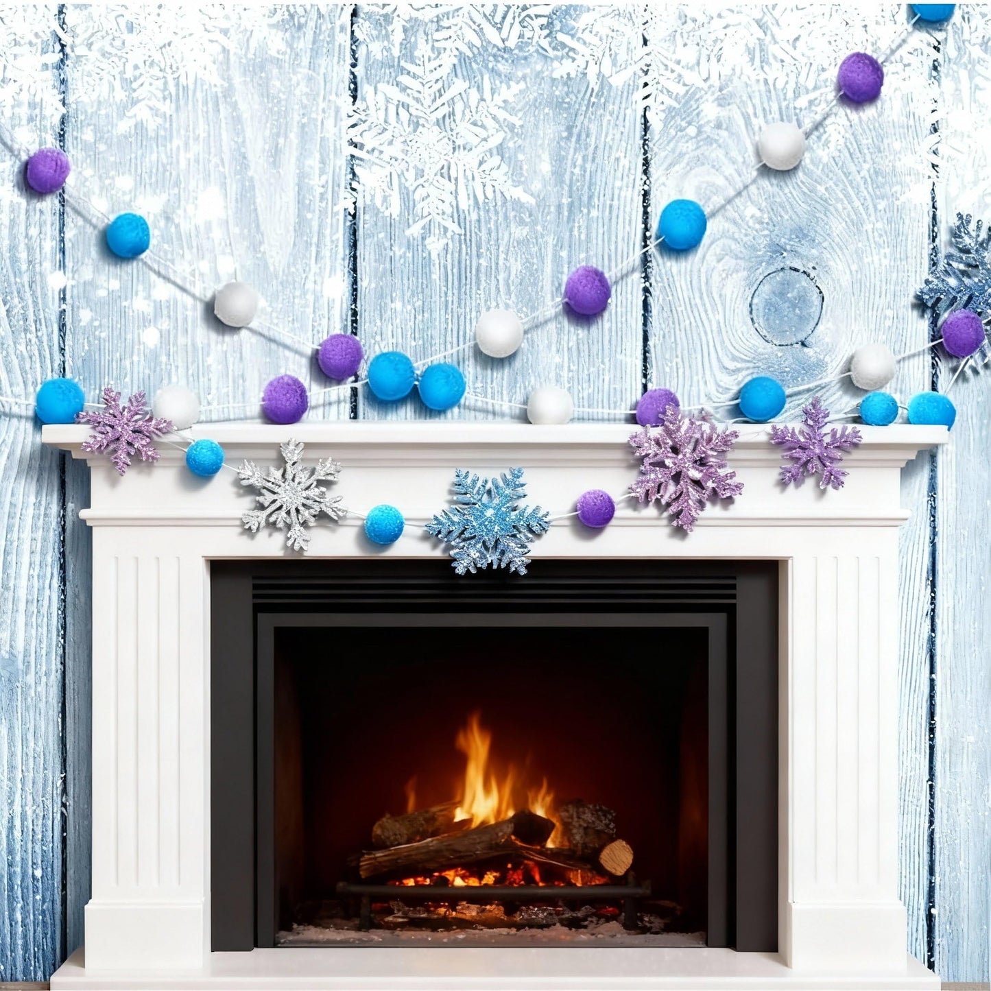 Tatuo 3 Pieces Winter Felt Ball Banner Snowflake Garland Glittery Banner Wonderland Theme Pom Pom Decor Holiday Hanging Decor for Birthday Baby Shower Wedding Party