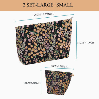 getgto 2 Pcs Makeup Bags, Large Cosmetic Bag Travel Toiletry Bag Organizer for Women, Embroidery Craft, Floral Makeup Bag Small Cosmetic Pouch Purse with Zipper Gifts for Girls Teen