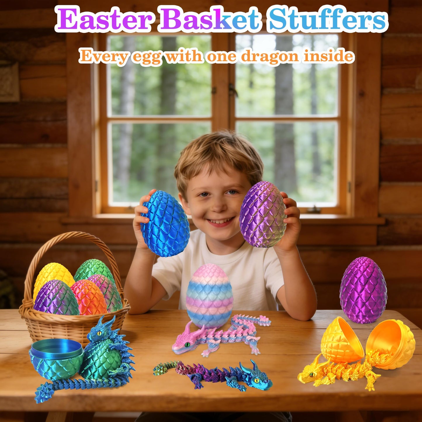 3D Printed Dragon Eggs with Dragon Inside, Large Articulated Dragons Toys with Eyes, Easter Basket Essentials Stuffers Surprise Eggs Home Decor Executive Desk Toy (Purple+Black)