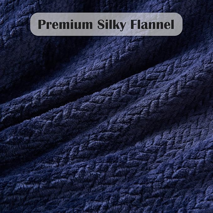 NEWCOSPLAY Super Soft Queen Blanket Dark Navy Premium Silky Flannel Fleece Leaves Pattern Lightweight Bed Blanket All Season Use (Dark Navy, Queen(90"x90"))