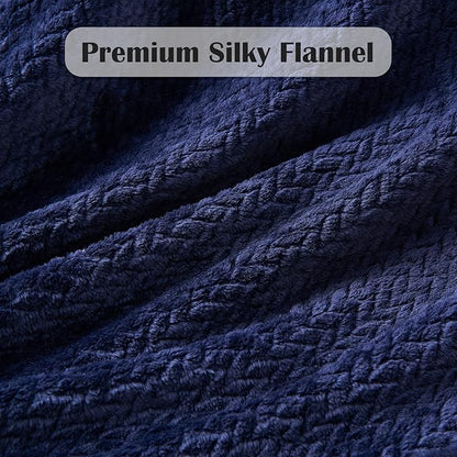 NEWCOSPLAY Super Soft Queen Blanket Dark Navy Premium Silky Flannel Fleece Leaves Pattern Lightweight Bed Blanket All Season Use (Dark Navy, Queen(90"x90"))