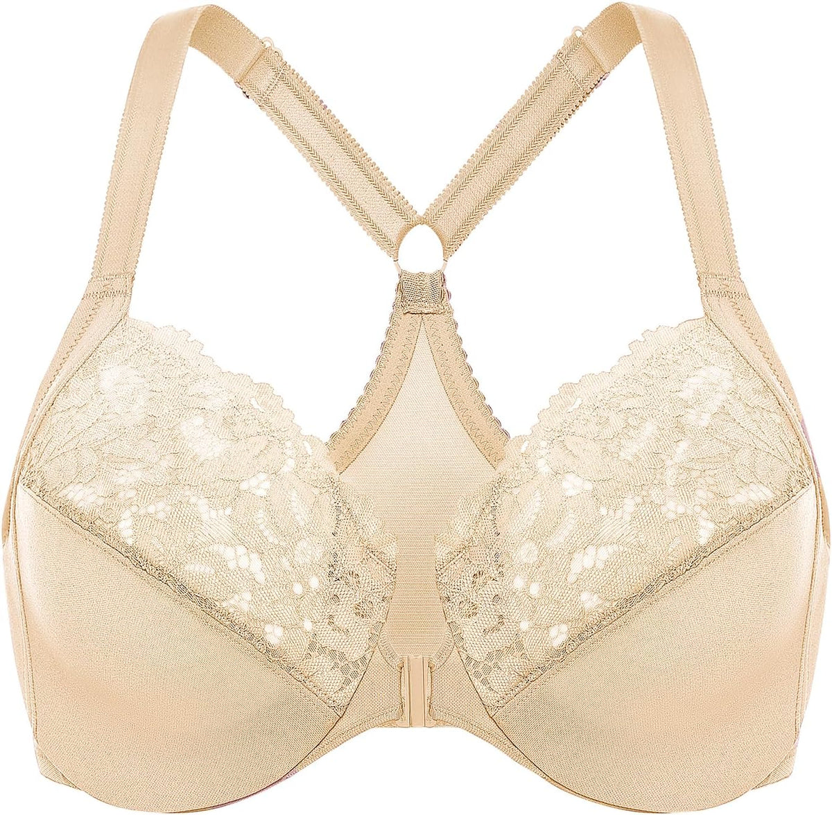 DELIMIRA Women's Front Closure Plus Size Full Coverage Lace Underwire Racerback Bra
