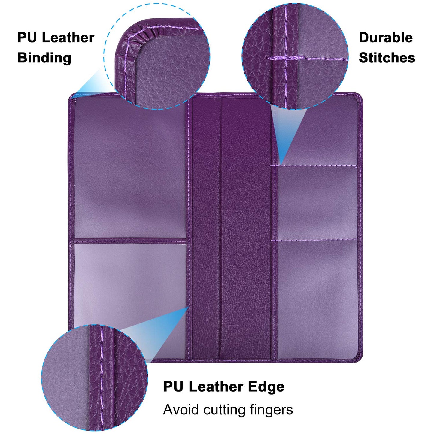 Wisdompro Car Registration and Insurance Holder - Premium PU Leather Vehicle Glove Box Organizer Wallet for Document, License, Card and Other Essentials (Purple)