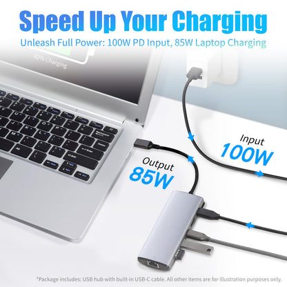 Amazon Basics 6-in-1 USB-C 3.2 (10G) Hub, Multiport Adapter with 100W Power Delivery, 4K HDMI, Ethernet, 2 USB-A, 1 USB-C, Light Grey, 4.70 x 1.81 x 0.59 inches