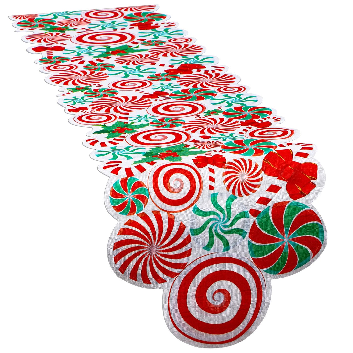 Kingdder Christmas Table Runner Candy Cane Peppermint Red White Green Lollipop Bow Table Mat Xmas Party Decor Centerpiece for Home Christmas Party Decoration, 71 x 14 Inch(Candy)