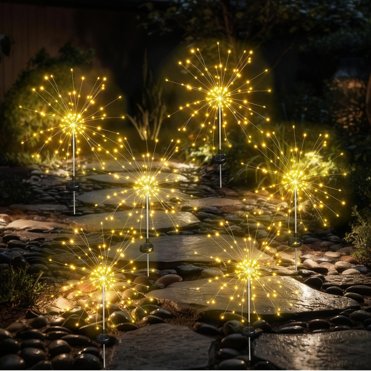 Aureate Horizon Solar Garden Firework Lights Outdoor Waterproof, 6 Pack Solar Lighting with 8 Lighting Modes, 120 LED Sparklers String Lights for Outside Decor Yard Pathway Decorations(Warm)