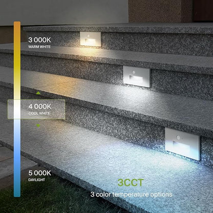ASD LED Recessed Step Light Fixture, Dusk to Dawn Outdoor Tread Lighting | 3CCT, Motion Sensor, Photocell, Waterproof, ETL Listed | 3W 120LM 3000K-5000K 120V | Staircase Illumination | White, 12 Pack