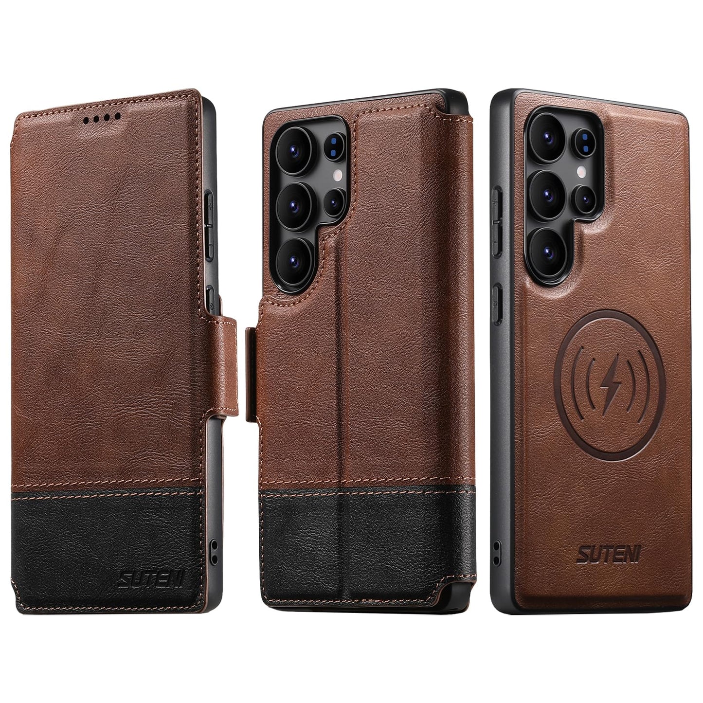SINIANL for Samsung Galaxy S24 Ultra Leather Wallet Case Compatible with MagSafe Wireless Charging, Detachable Leather Cover with Card Slots Holder, Kickstand, Magnetic for Galaxy S24 Ultra Brown
