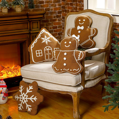 HunnmingRe 4 Pcs Christmas Throw Pillows Fall Football Plush Pillows Winter Holiday Cushion Soft Decorative Cushions for Couch Bedroom Living Room Thanksgiving Xmas Decor(Caramel,Gingerbread)