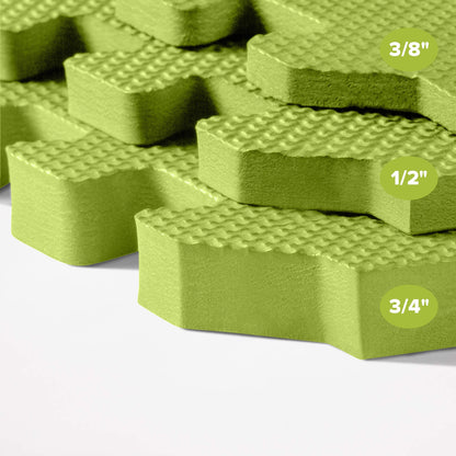 We Sell Mats 3/8 Inch Thick Multipurpose Exercise Floor Mat with EVA Foam, Interlocking Tiles, Anti-Fatigue for Home, or Gym, Lime Green, 24 Sq Ft