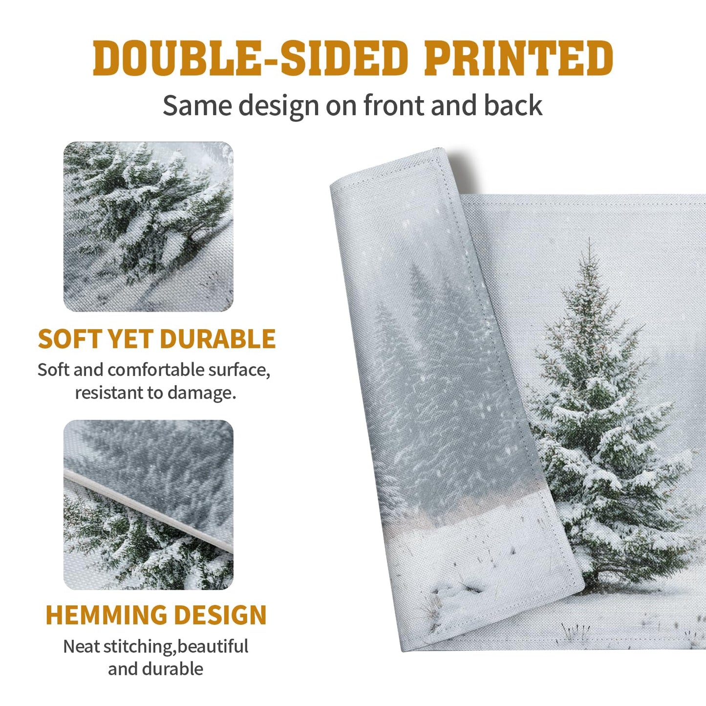 Wnoesat Winter Placemats Set of 4, 12x18 Inch Christmas Pine Tree Snowflake Linen Table Mats Seasonal Washable Farmhouse Place Mats for Kitchen Dining Xmas Holiday Party Decor