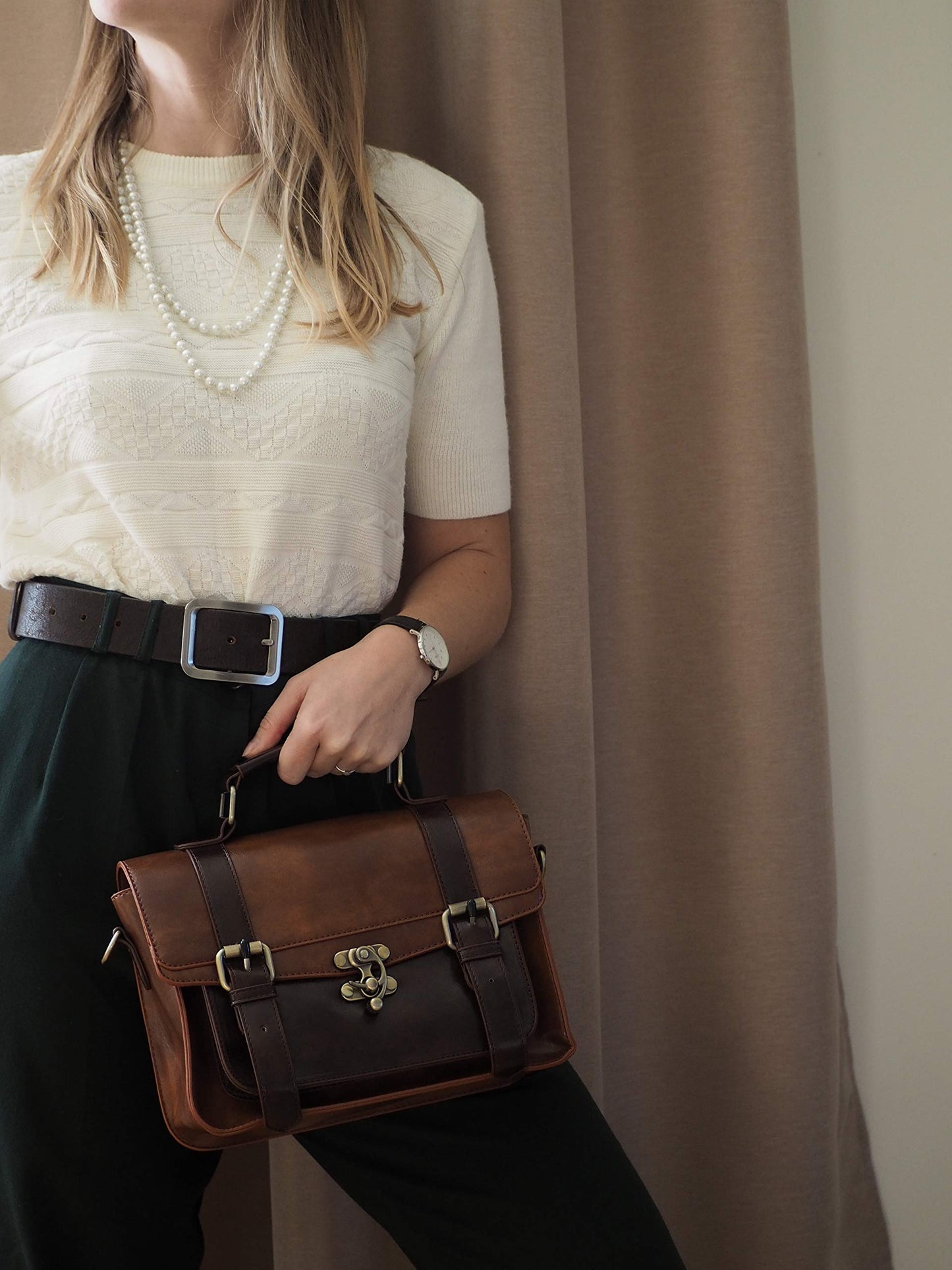 ECOSUSI Women PU Leather Satchel Purse Vintage Small Crossbody Messenger Bag Work Cross-body Bag, Coffee