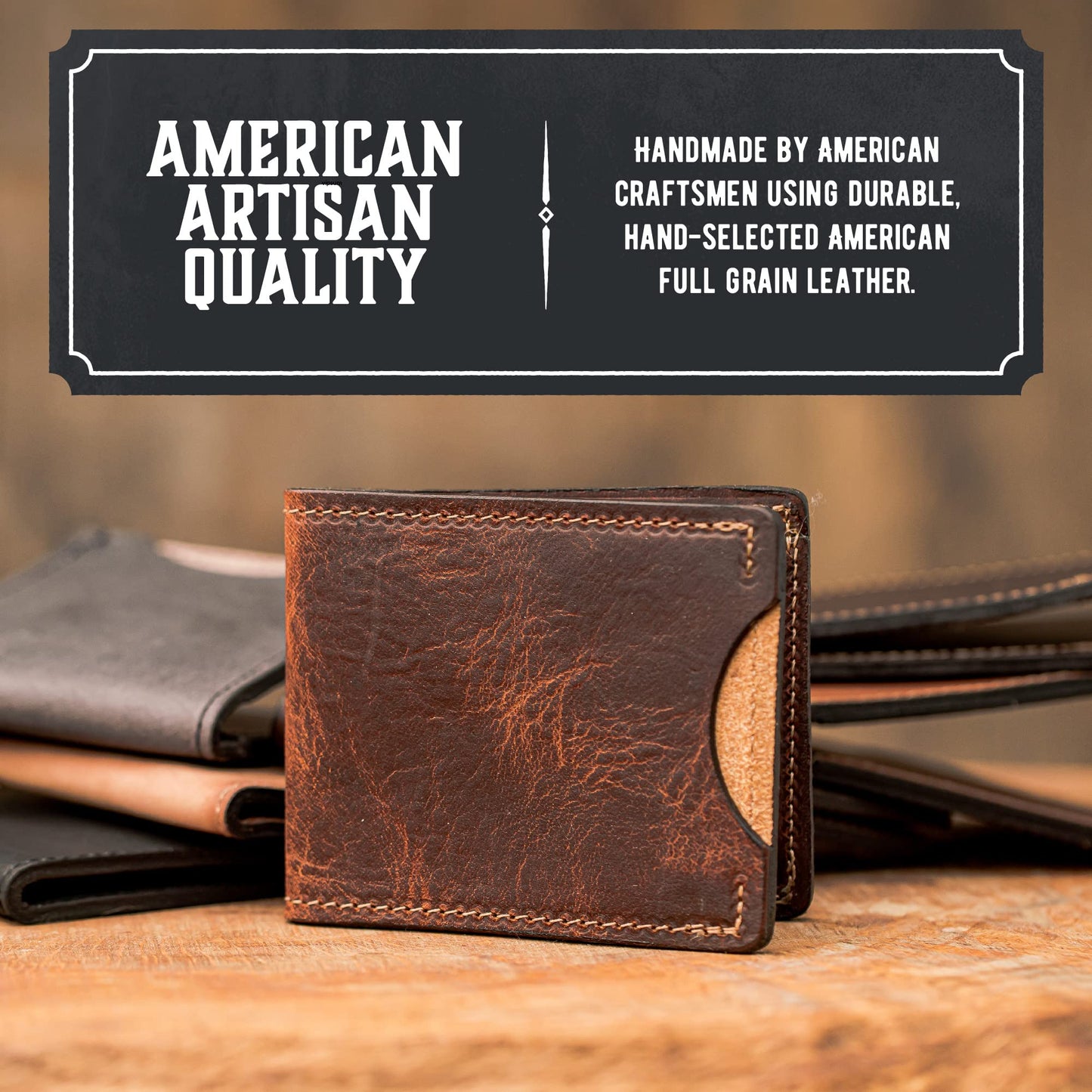 Front Pocket Slim Bifold Wallet for Men | Made in USA | Premium Full Grain Leather Men’s Wallet with Minimalist Design Tobacco Snakebite Brown