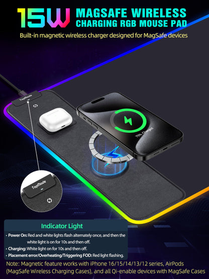 TopMade Wireless Charging RGB Mouse Pad, Waterproof Gaming Desk Mat with 4 Light Modes & 11 RGB Colors, 31.5"x15.75" XXL Large Desk Pad(Includes 20W PD Power Adapter & 6.56ft Woven Cable)