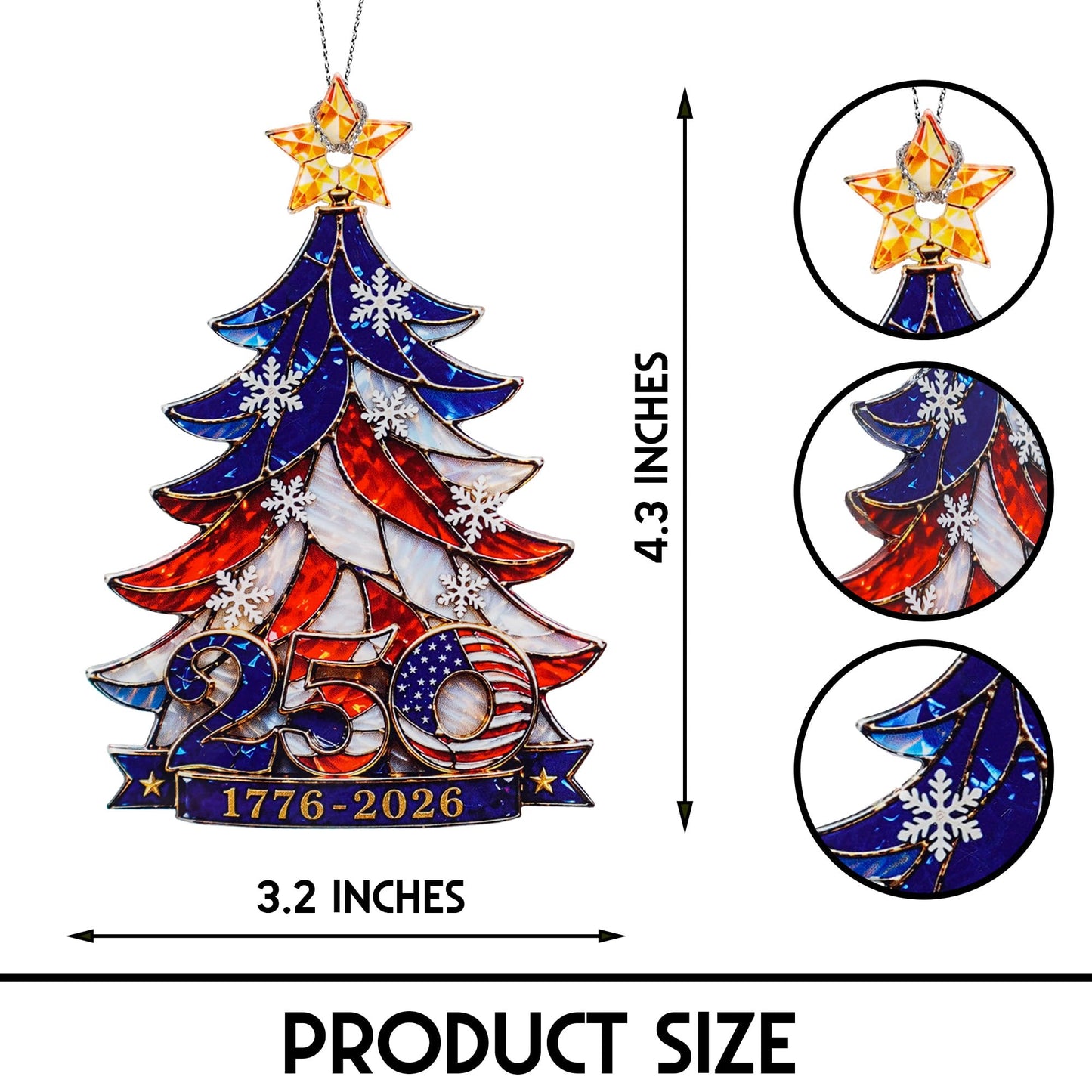 250 Anniversary USA Merchandise - Christmas Ornament 2026 - United States 250th Anniversary Decor – America 250 Years Patriotic Home Decor, 1776–2026 Commemorative Gift, Independence Gift
