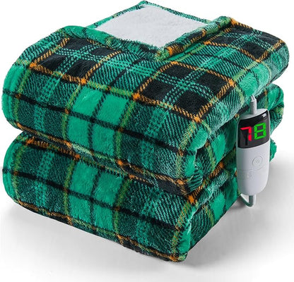 OCTROT Heated Blanket Electric Full Size 72X84, Heating Throw with 10 Heating Levels & 8 Hours Auto Off, Checkered Plaid Sherpa Blanket Warmer for Adults, Fast Heat and Washable, in Purple