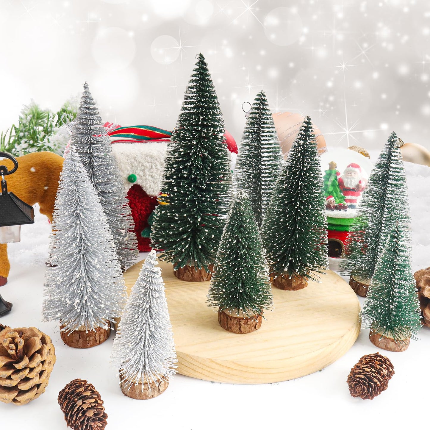 Desktop Miniature Pine Tree Tabletop Christmas Tree Small Pine Tree Decor Christmas Tree Toppers (Green Silver Dark Green)