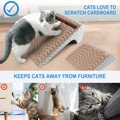 PrimePets Cat Scratcher Cardboard with Catnip, Removable Cat Scratching Pad with Ball, 2-in-1 Corrugated Cat Scratch Lounge Sofa Refill