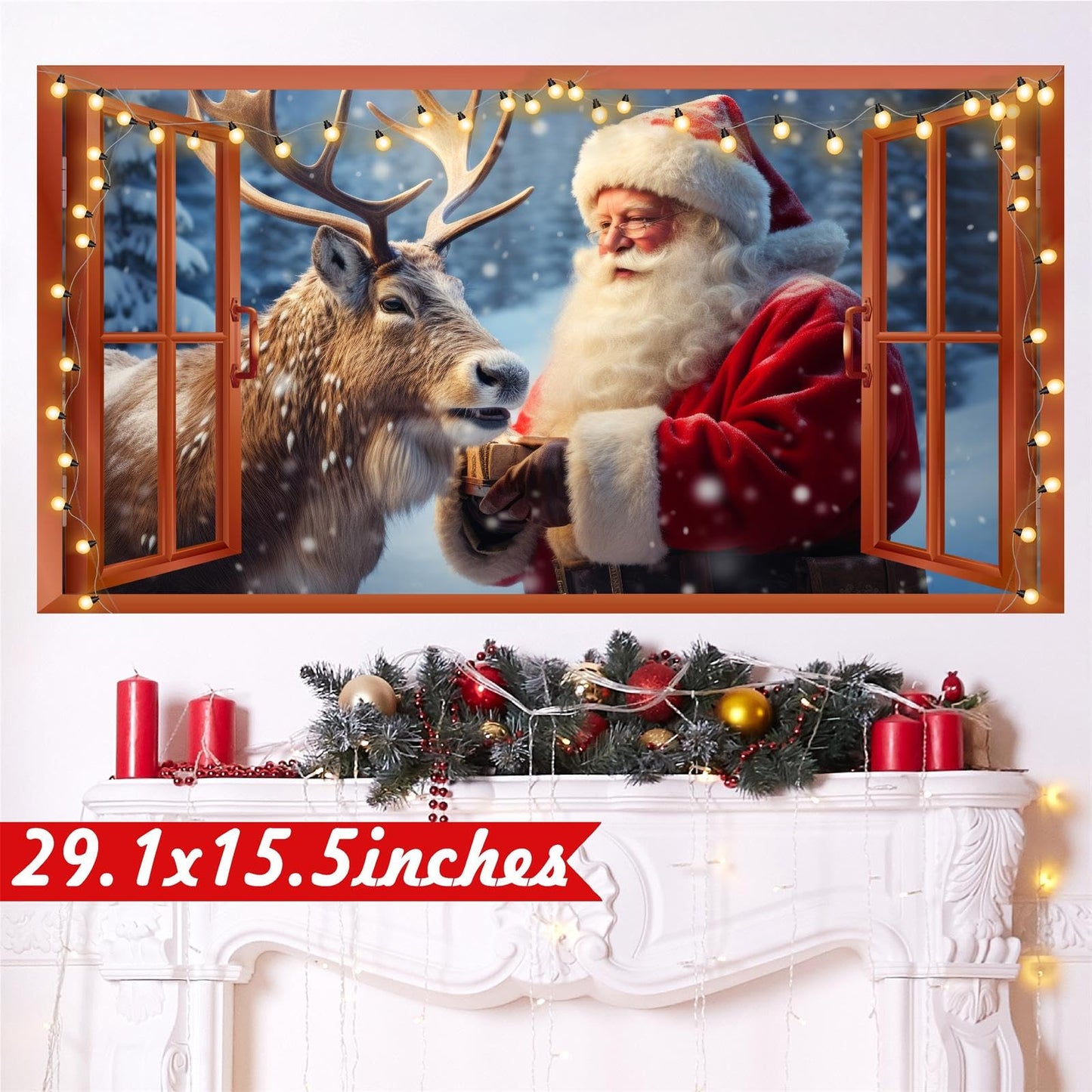 Merry Christmas Wall Decals Removable Santa Claus Reindeer Art Murals for Christmas Home Indoor Outdoor Decoration Fake Window Winter Wall Decal Xmas Vinyl Sticker for Farmhouse Holiday Party Supplies