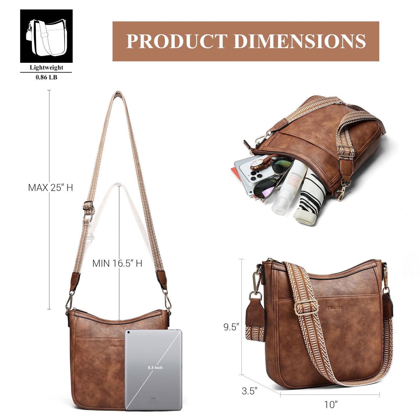 Mroede Crossbody Bags for Women Crossbody Purse for Women Vegan Leather Hobo Purses Shoulder Handbags with Detachable Strap for Daily Travel Work
