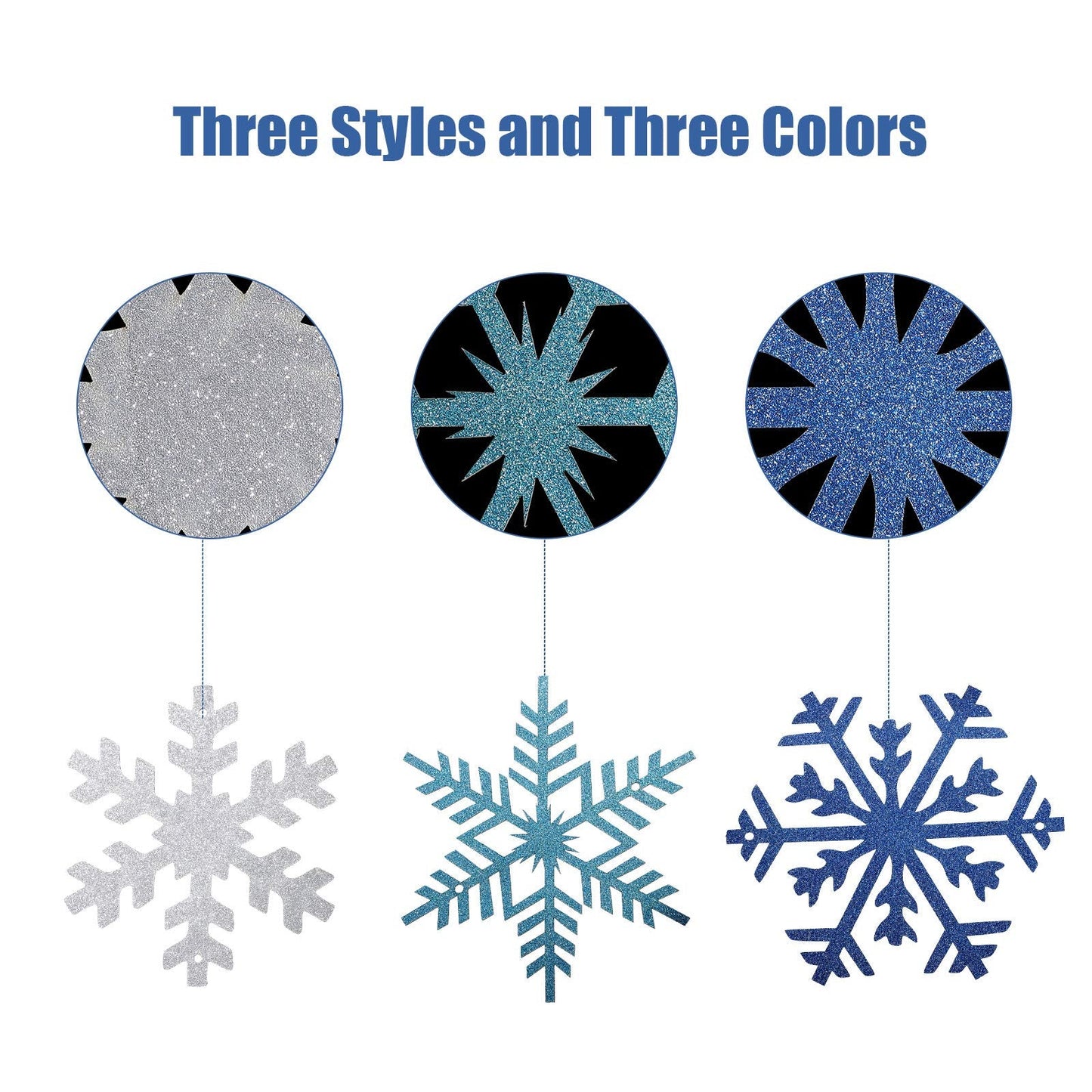 Zonon 3 Pieces Snowflake String Garland Winter Party Decoration White Blue and Light Blue Snowflake Banner Hang Decoration for Christmas Holiday Party, Winter Carnival Snow Themed Gatherings