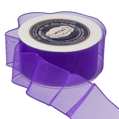 VATIN Purple Organza Wired Ribbon, 1-1/2" Purple Sheer Ribbon with Metallic Edge for Christmas Tree Decoration Gift Wrapping Wedding Crafts -25 Yards