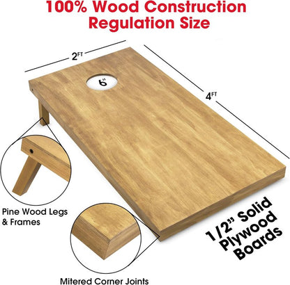 GoSports 4 ft x 2 ft Wooden Cornhole Boards Set - Light Brown Finish | Includes Carrying Case