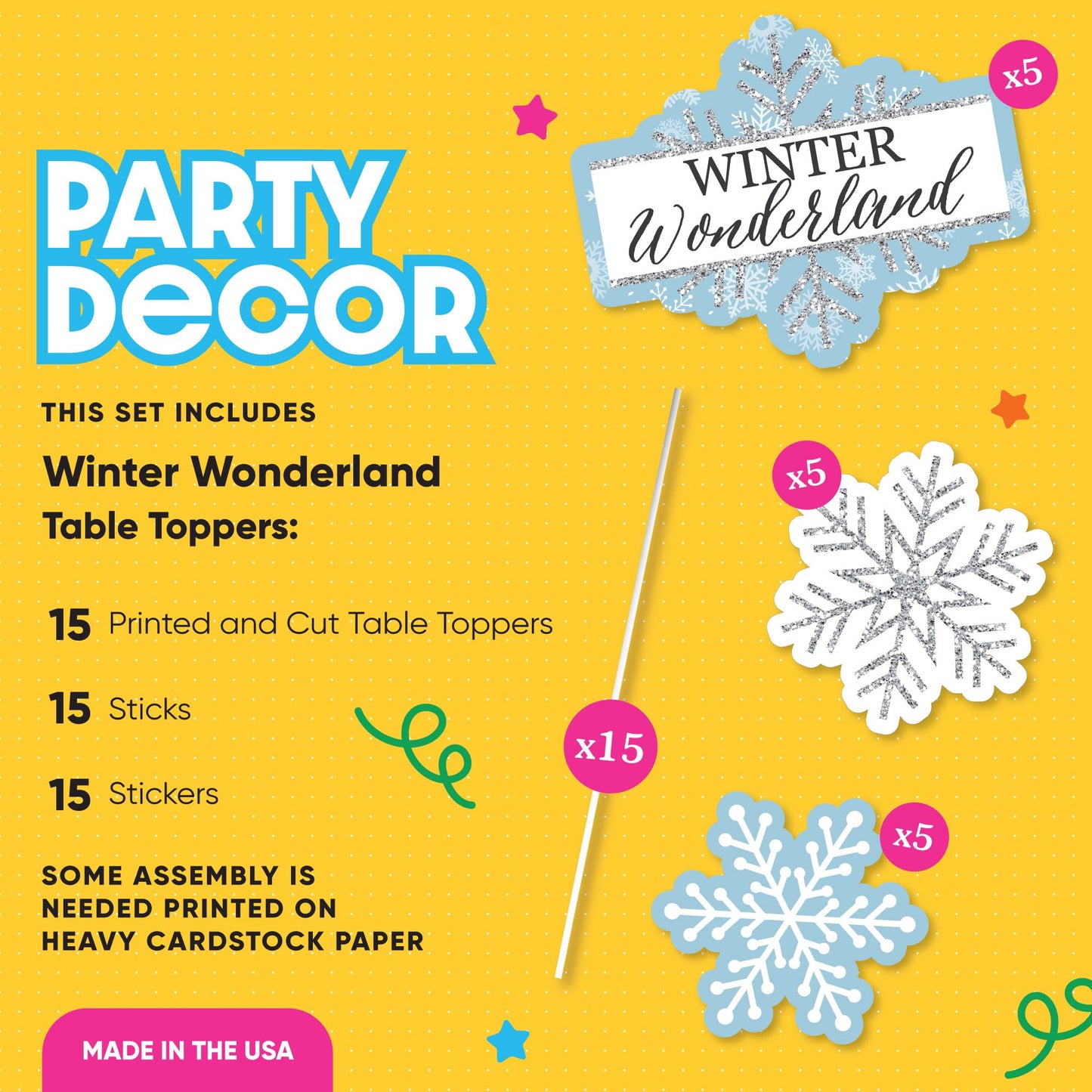 Big Dot of Happiness Winter Wonderland - Snowflake Holiday Party and Winter Wedding Party Centerpiece Sticks - Table Toppers - Set of 15