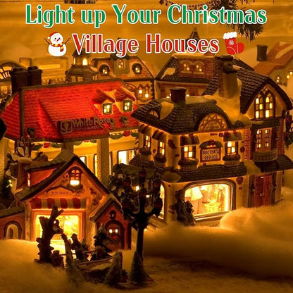 Accessory Cord with 9 LED Light Bulbs, 14.8ft Christmas Village Lights C7 Light Cord with Switch & 2 Fuse for Salt Lamp, Halloween Pumpkin, Xmas Village House Blow Mold