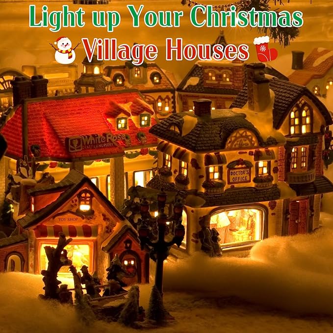 Christmas Village Lights with 5 LED Bulbs, 9ft Accessory Cord with C7 LED Light Bulbs for Halloween Pumpkin, Blow Mold, Christmas Villages Houses, Ceramic Trees, Craft Projects