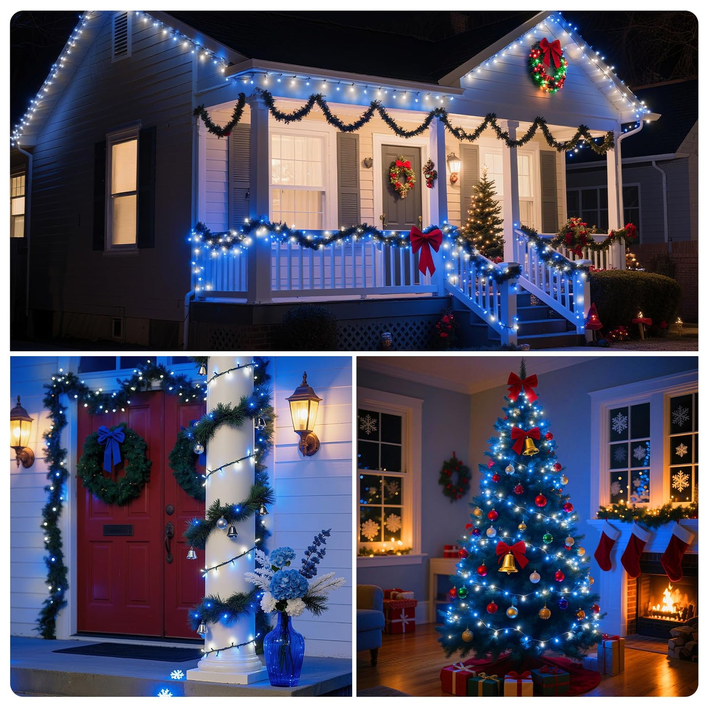 XTF2015 Christmas String Lights, 105ft 300 LED Christmas Lights 8 Modes Memory Function & Timer- UL Certified - Outdoor Indoor Christma s Fairy Lights for Tree, Garden, Party, Wedding(Blue + White)