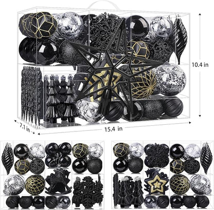 SHareconn 100pcs Christmas Tree Decorations Ornaments Set, Shatterproof Plastic Baubles Decorative Balls for Xmas Tree Decor Holiday Wedding Party, Black