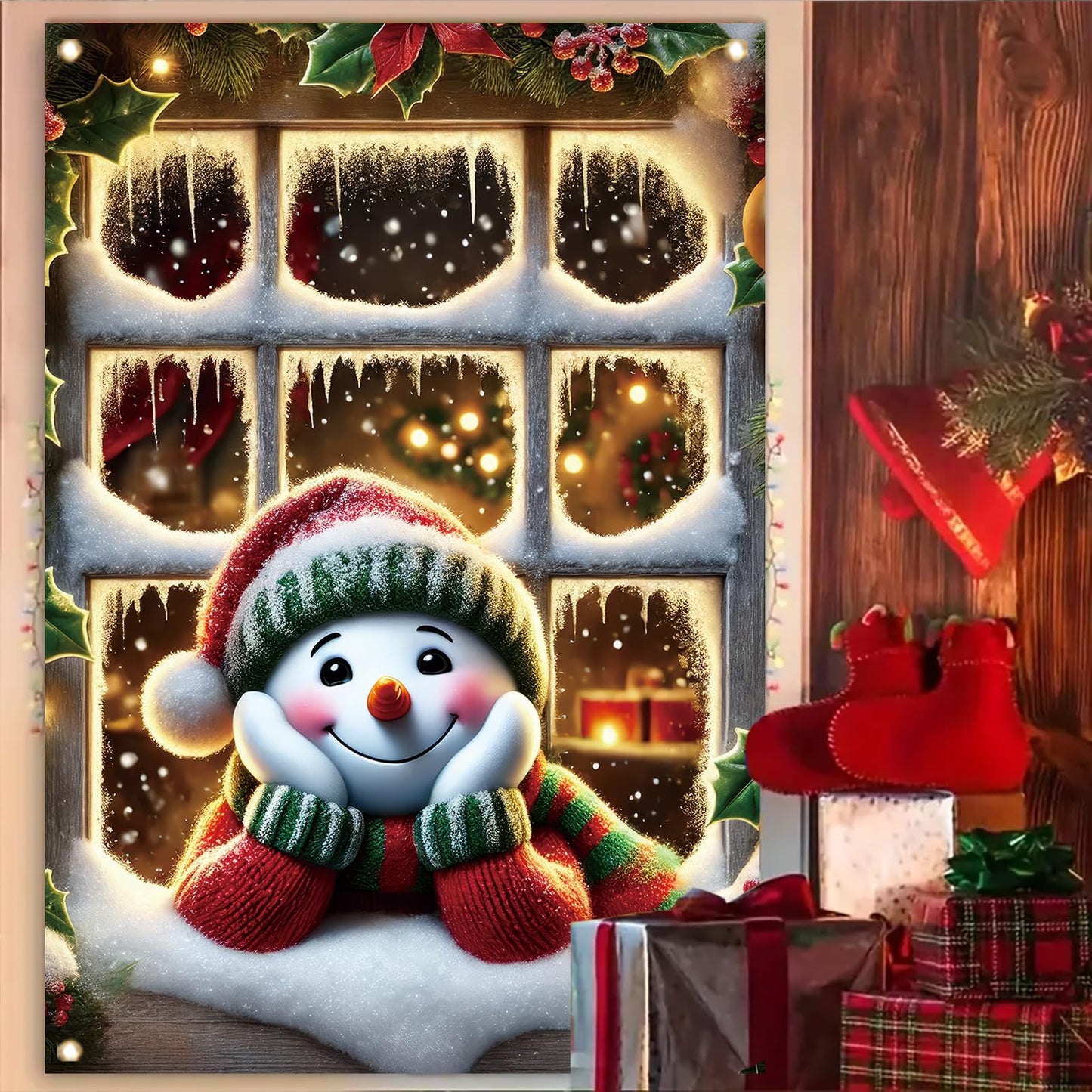 Saoplasa Christmas Window Cover Xmas Snowman Winter Decoration for Home Holiday Outdoor Window Clings 47x31 Inch Xmas Frosted Glass Sticker Removable Festive Mural for Living Room Kids Bedroom Decor