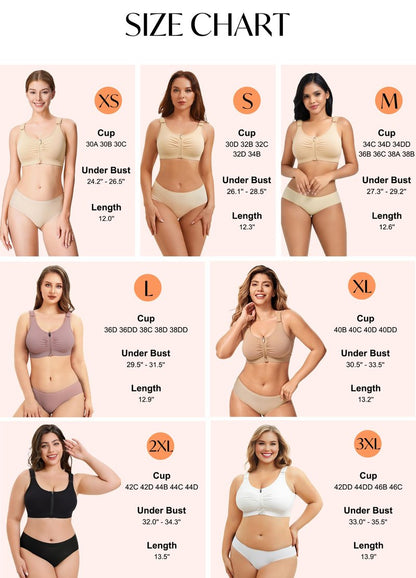 CYDREAM Front Zip Closure Bras for Women No Underwire - Wireless Comfort Compression Support Adjustable Everyday Bra (US, Alpha, Large, Regular, Regular, White)