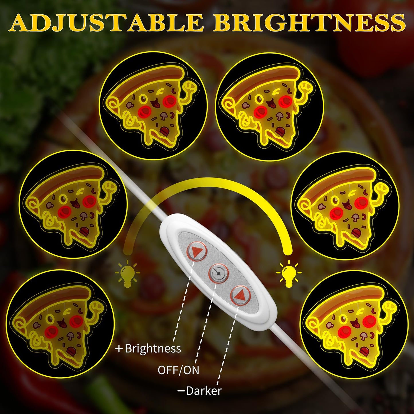 Pizza Neon Sign for Wall Decor, Dimmable Delicious Mr. Pizza LED Neon Light Sign, USB Powered Fast Food Business Signs for Shop, Home, Man Cave, Bar Party Decoration, Christmas Birthday Gifts