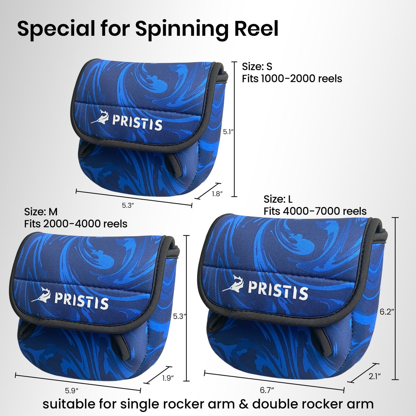 Pristis Spinning Reel Cover, Protective Pouch Bag made of 3mm Thick Impact Resistant Neoprene, Soft Adjustable Fishing Storage Protection Sleeve Case Accessory Gear for 2000-4000 series, size: M
